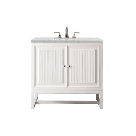 James Martin Vanities Athens 36in Single Vanity, Glossy White w/ 3 CM Eternal Jasmine Pearl Quartz Top E645-V36-GW-3EJP